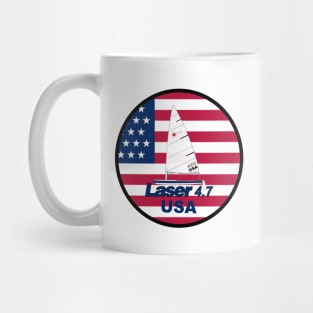 laser class sailboat on flag USA Mug